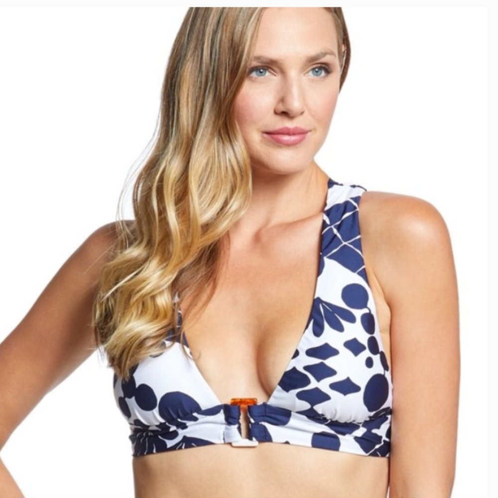 (NWT) Trina Turk Bali Blossoms halter bikini top Size 14 Blue White